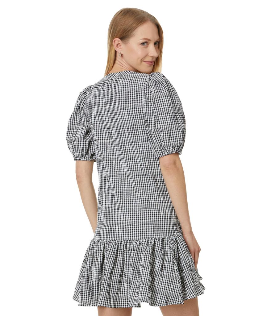Calvin Klein Gingham Print Gauze Dress with Puff Sleeve