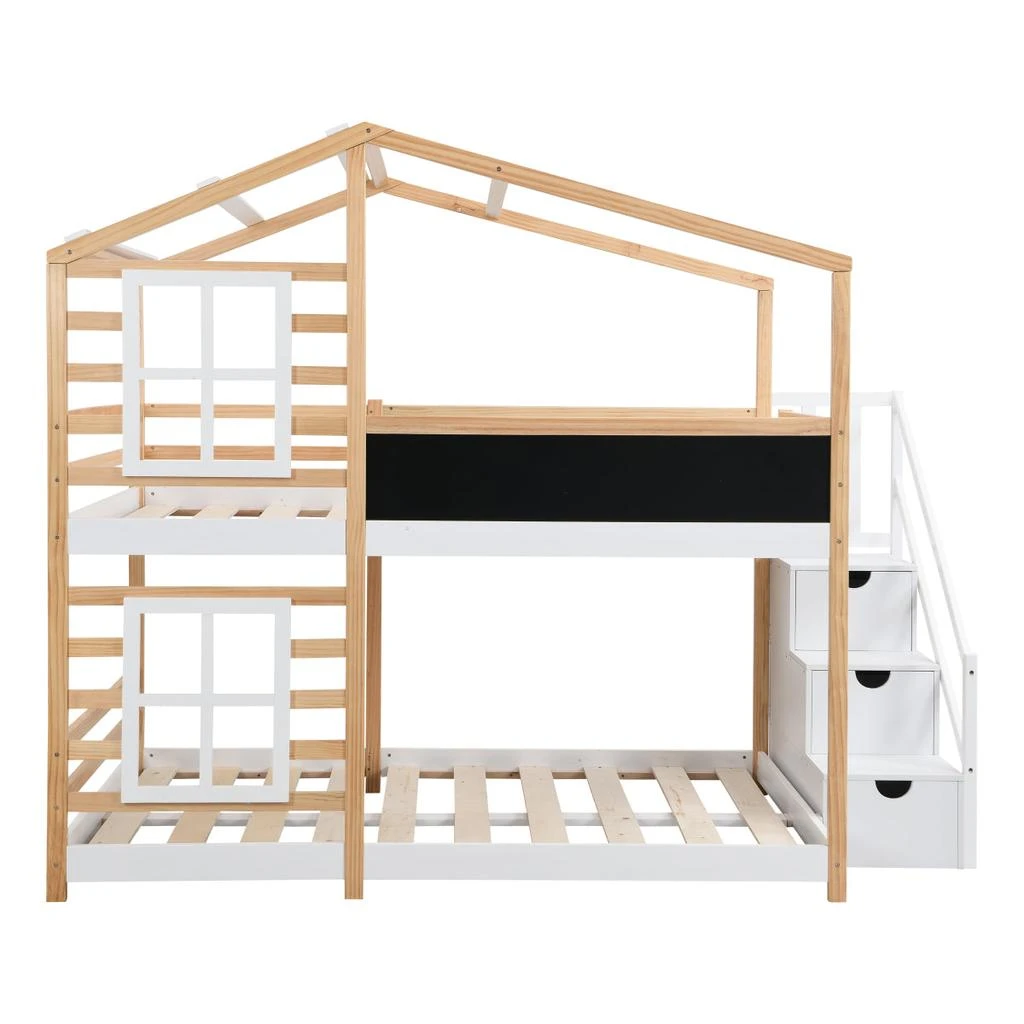 Streamdale Furniture Streamdale Full over Full Bunk Bed House Bed with Roof, Windows, Blackboard, Storage Ladder 6
