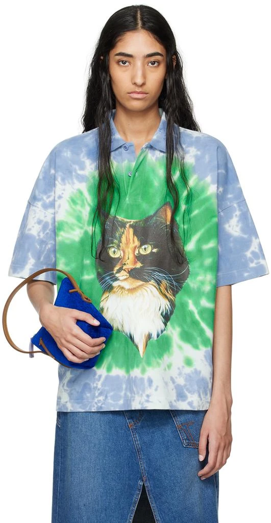 JW Anderson Green & Blue Tie-Dye Cat Print Polo 1