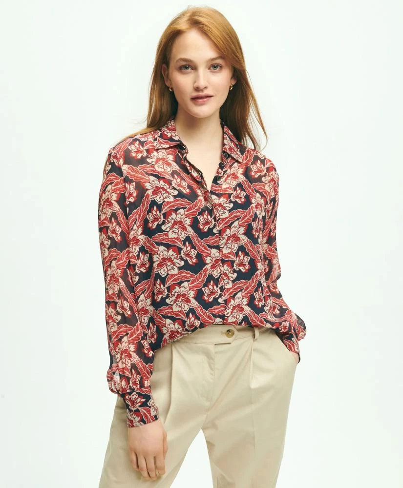 Brooks Brothers Crinkle Chiffon Tropical Floral Print Blouse 1