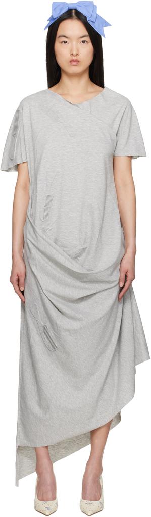Ashley Williams Gray Comb Embossed Draped Midi Dress