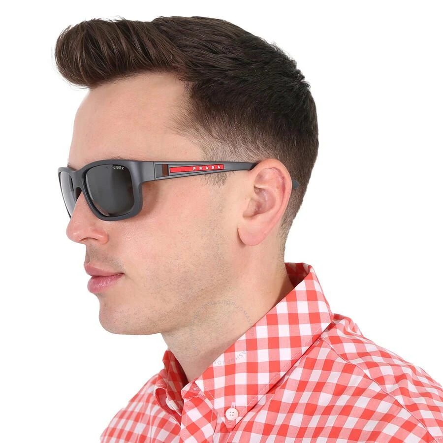 Prada Polarized Dark Grey Mirror Silver Rectangular Men's Sunglasses PS 01WS UFK07H 59 2