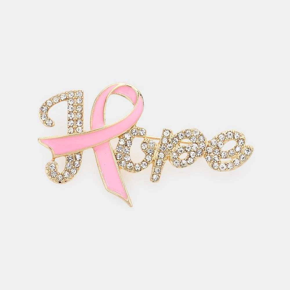 FASHNZFAB Enamel Metal Pink Ribbon Pointed Hope Message Pin Brooch 4