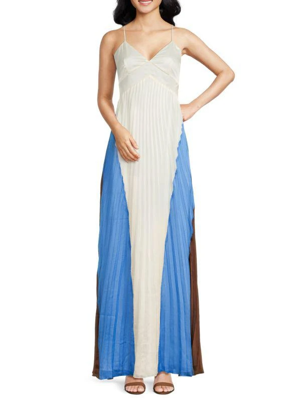 Shop Colorblock Accordion Pleat Maxi Dress on Sale at BeyondStyle