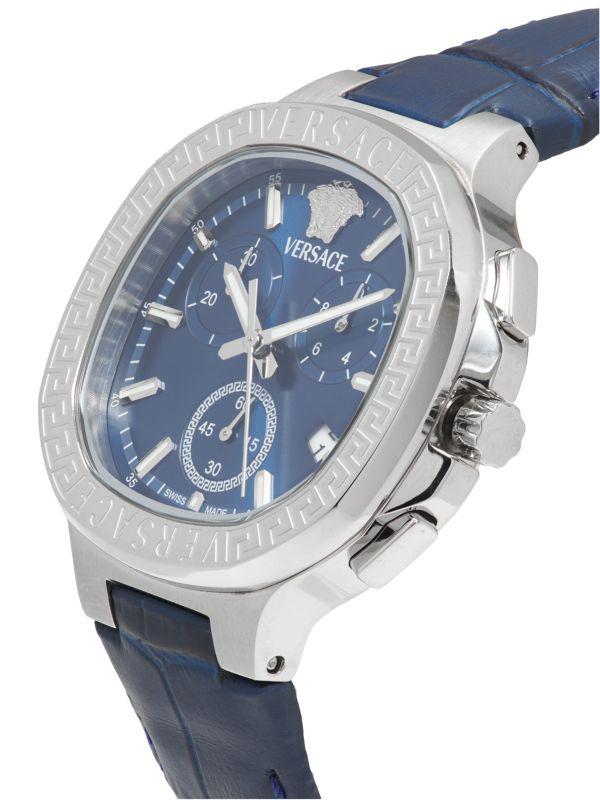 Versace V-Chrono Square Stainless Steel Case & Leather Strap Chronograph Watch/40MM