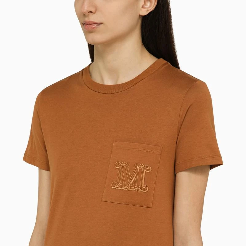 Max Mara Leather-colored cotton T-shirt with logo 4