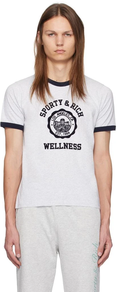 Sporty & Rich Gray Emblem Ringer T-Shirt 1