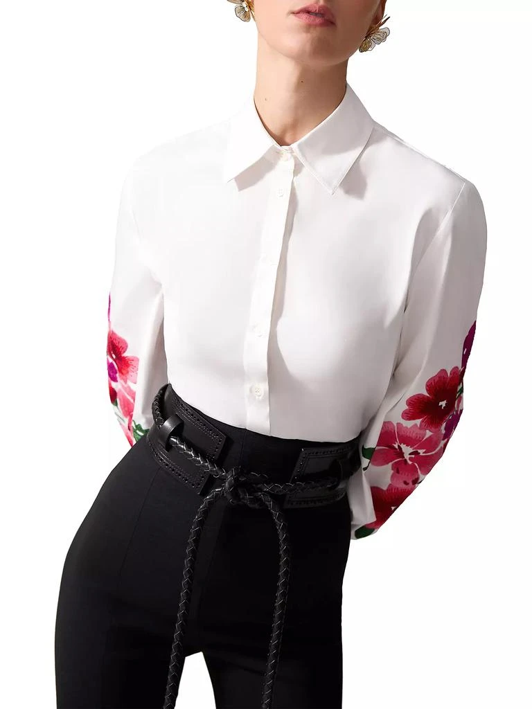 Carolina Herrera Embroidered Puff Sleeve Button-Front Shirt 3