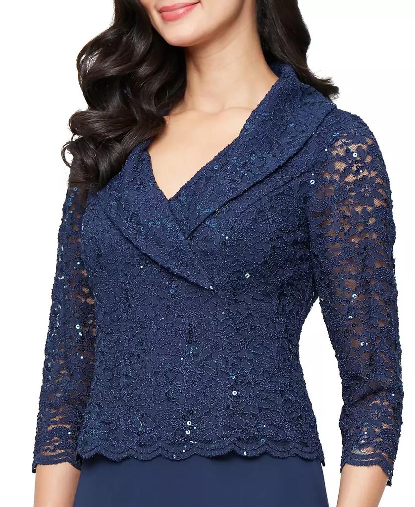 Alex Evenings Women's 3/4-Sleeve Lace A-Line Dress
