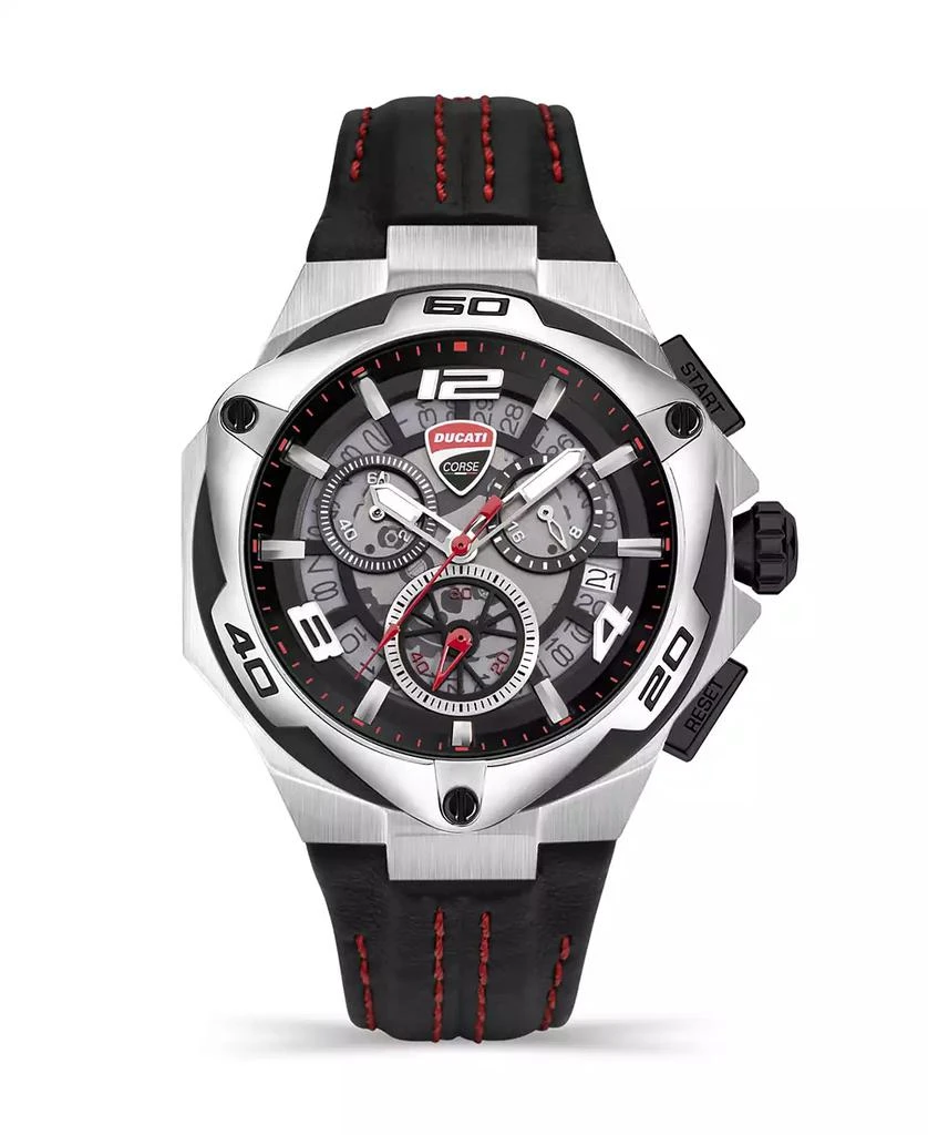 Ducati Corse Men's Motore Chronograph Collection Timepiece Black Genuine Leather Strap Watch, 49mm 1