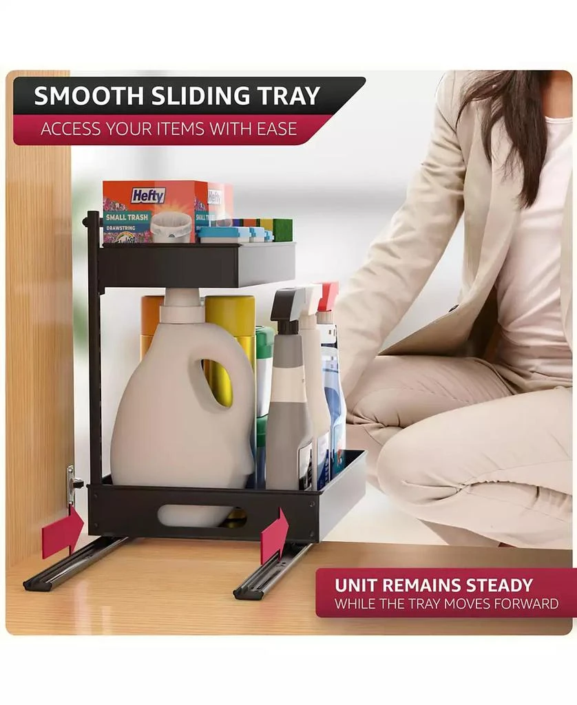 Sorbus 2 Pack 2-Tier Pull-Out Under Sink Organizer and Adhesive Tape - for Kitchen and Bathroom 3