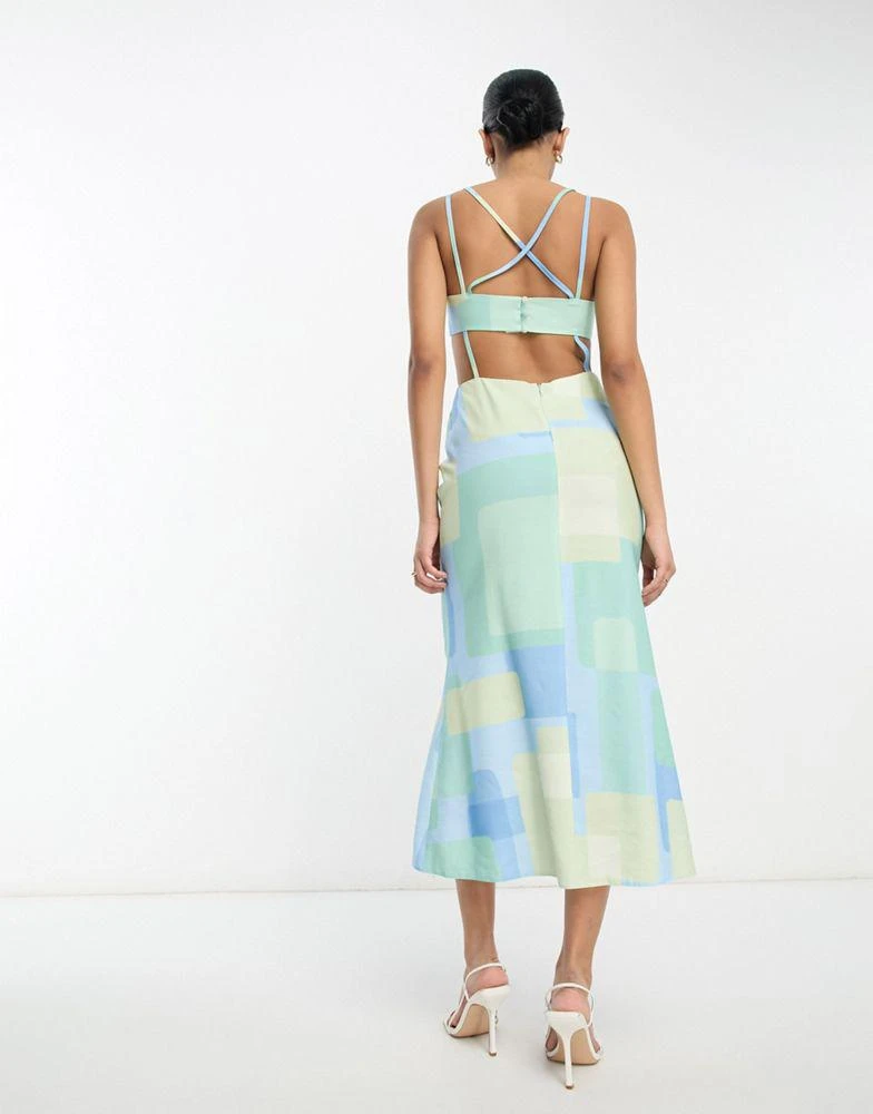 ASOS DESIGN ASOS DESIGN washed multi strap cut out midi dress in aqua geometric print 2