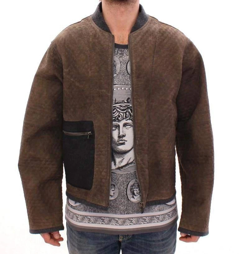 Dolce & Gabbana Dolce & Gabbana  Brown Gray Leather Jacket Coat 5