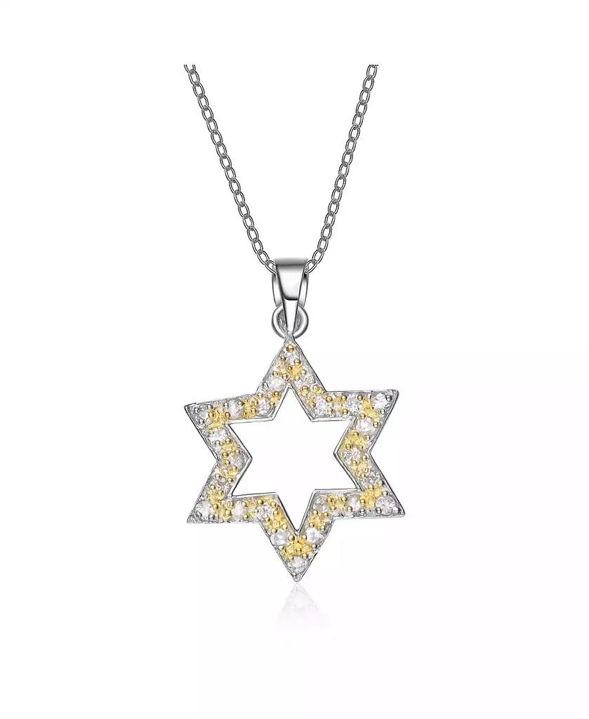 Genevive Sterling Silver White Gold Plated Yellow Cubic Zirconia Open Star Necklace