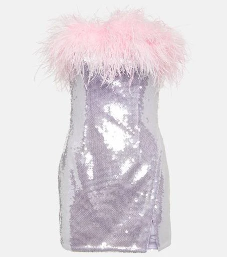 Self Portrait Feather-trimmed sequined minidress 1