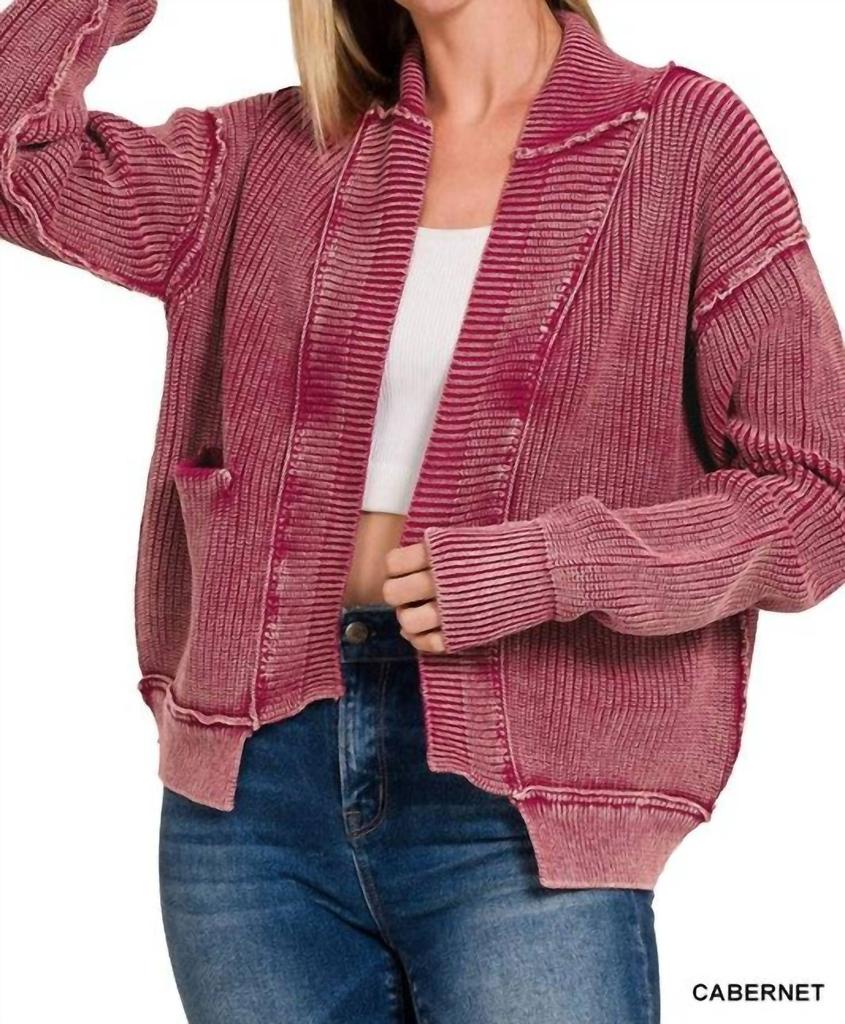 ZENANA Zenana - Washed Dropped Shoulder Cardigan With Side Pockets