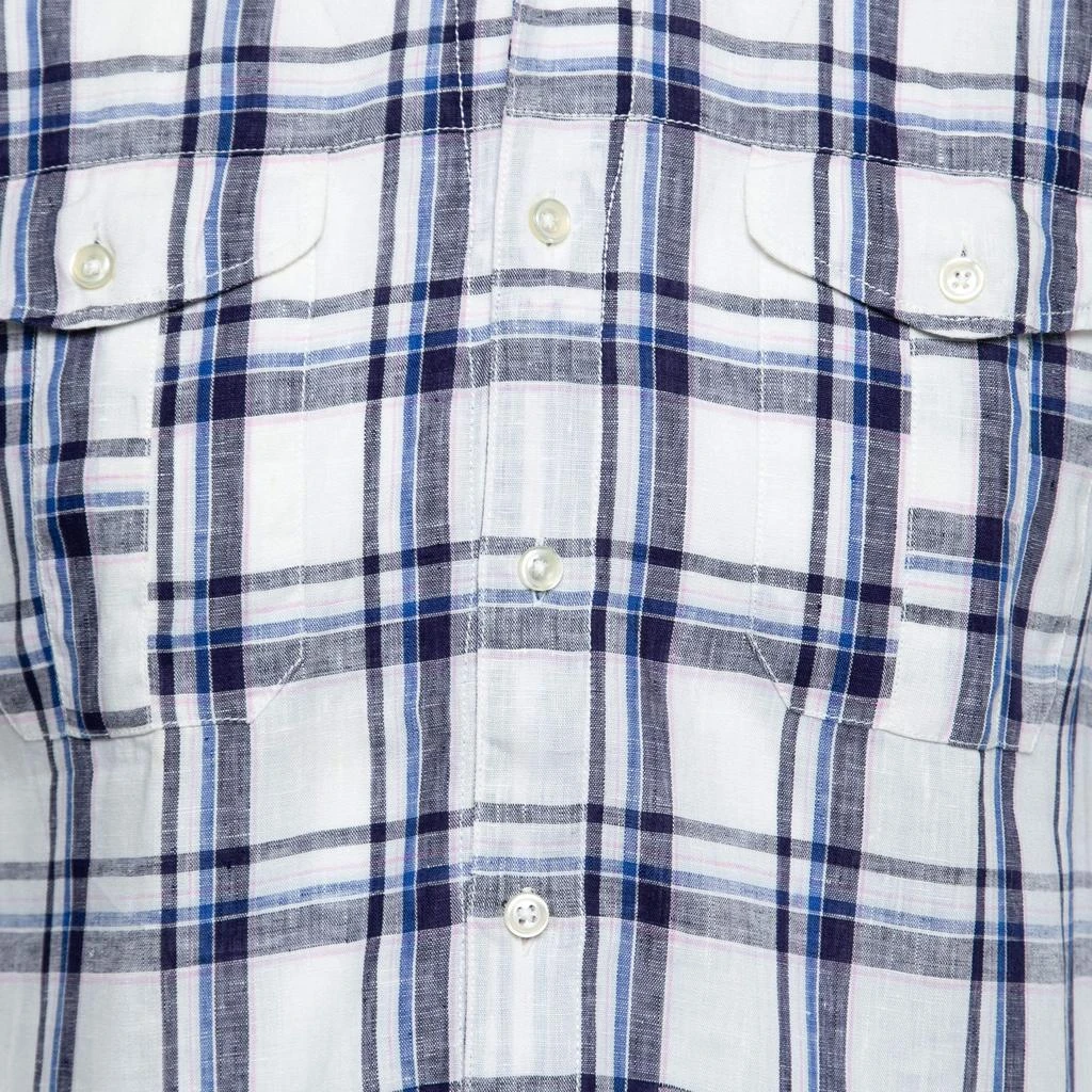 Boss Orange by Hugo Boss Boss Orange by Hugo Boss White and Blue Check Print Linen Short Sleeves Shirt S 3
