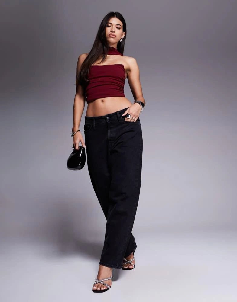 ASOS ASOS DESIGN bandeau top with scarf neck detail in burgundy 2