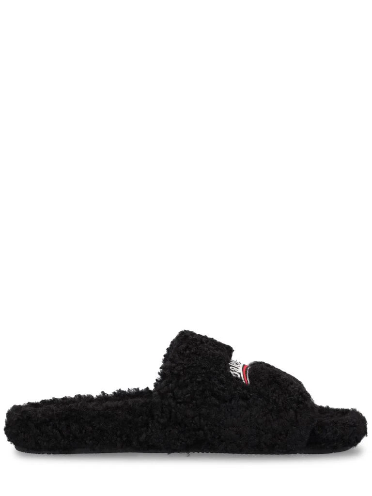 Balenciaga Political Logo Furry Slide Sandals 1