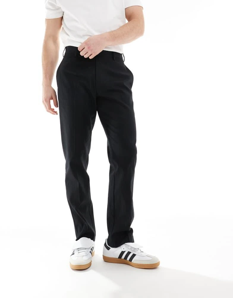 ASOS ASOS DESIGN smart slim fit linen blend trousers in black 1