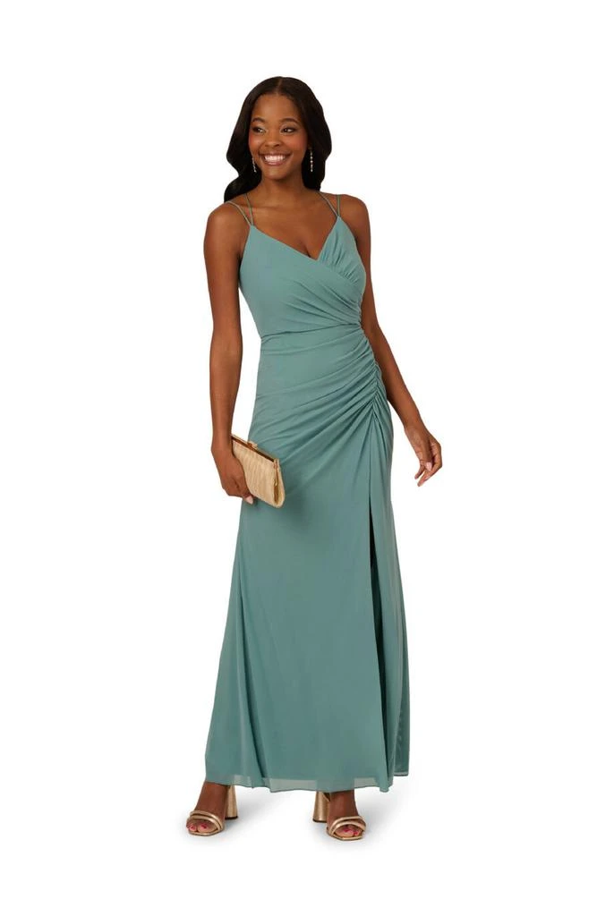 slim fit dress slacks Adrianna Papell Women's Embellished Mesh V-Neck Gown - Green Slate main image 0