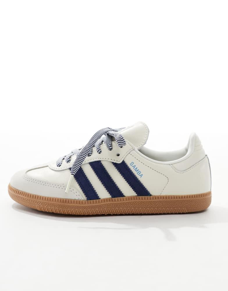 Shop adidas Originals Samba trainers in off white and navy on Sale