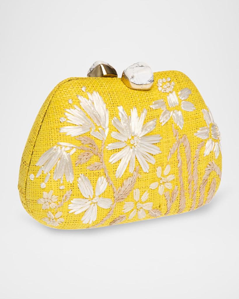 Rafe Tamu Flower Raffia Clutch Bag