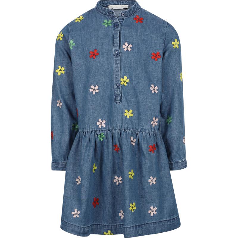 Stella McCartney Floral embroidery denim dress in blue