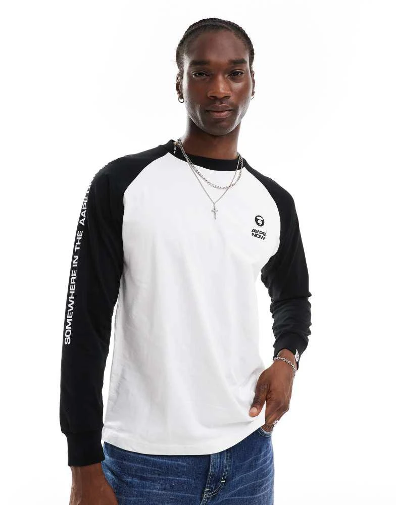AAPE Aape by A Bathing Ape raglan long sleeve t-shirt in white & black 3