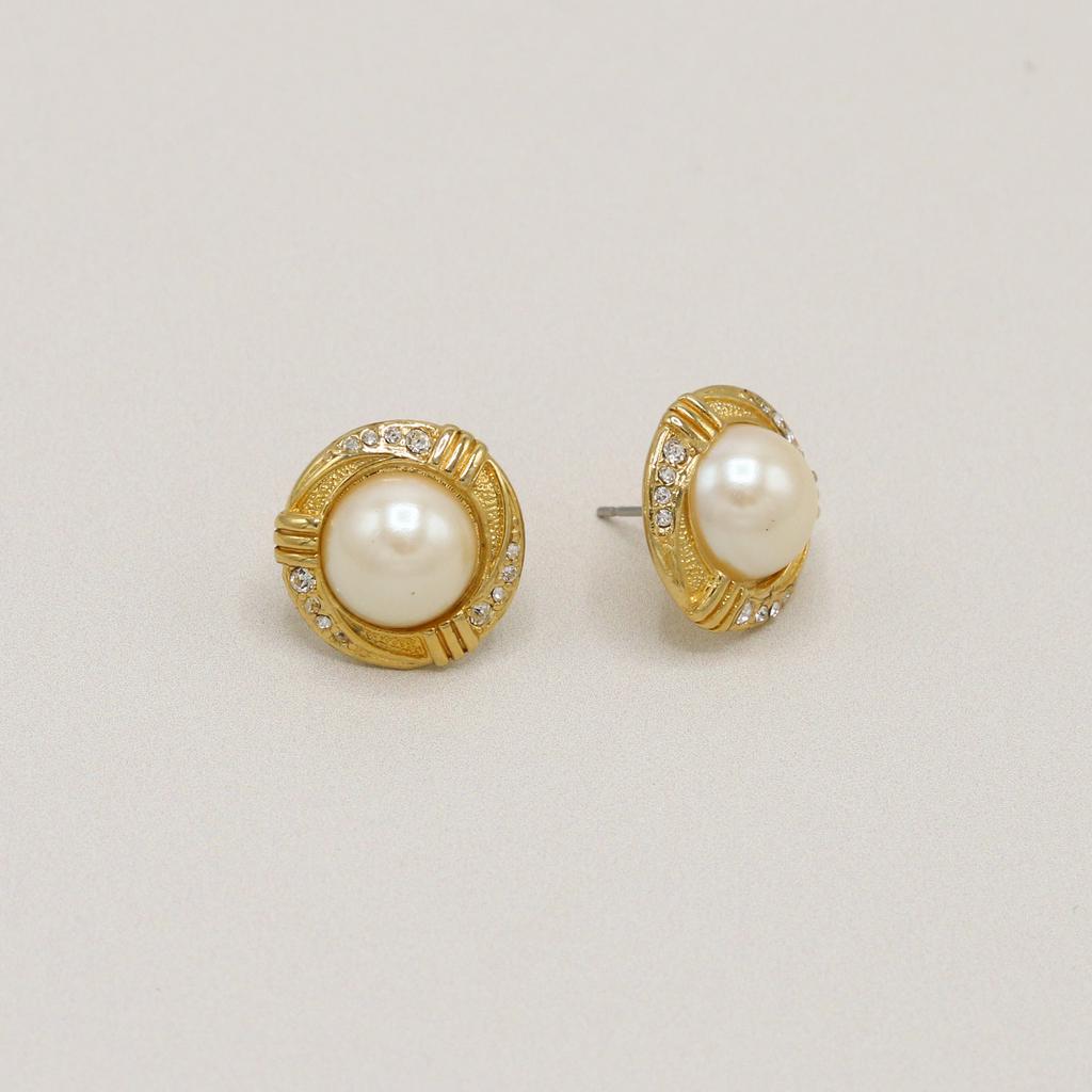 Orelia Vintage Vintage Textured Pearl & Crystal Twist Stud Earrings