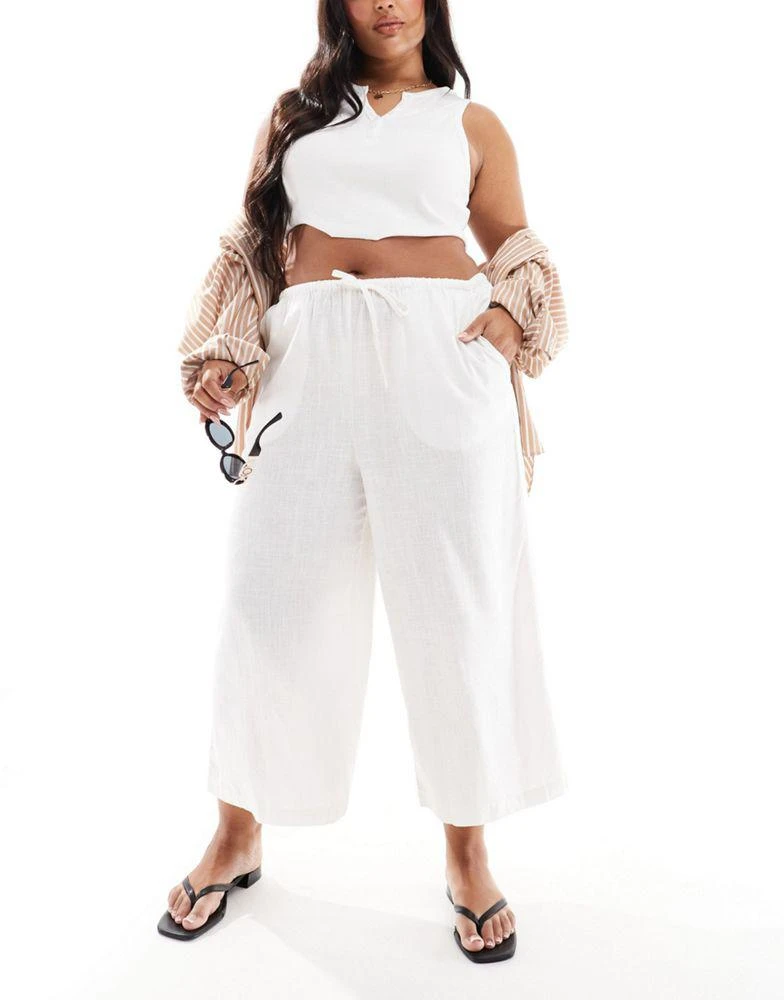 ASOS ASOS DESIGN Curve pull on culotte with linen in white 1