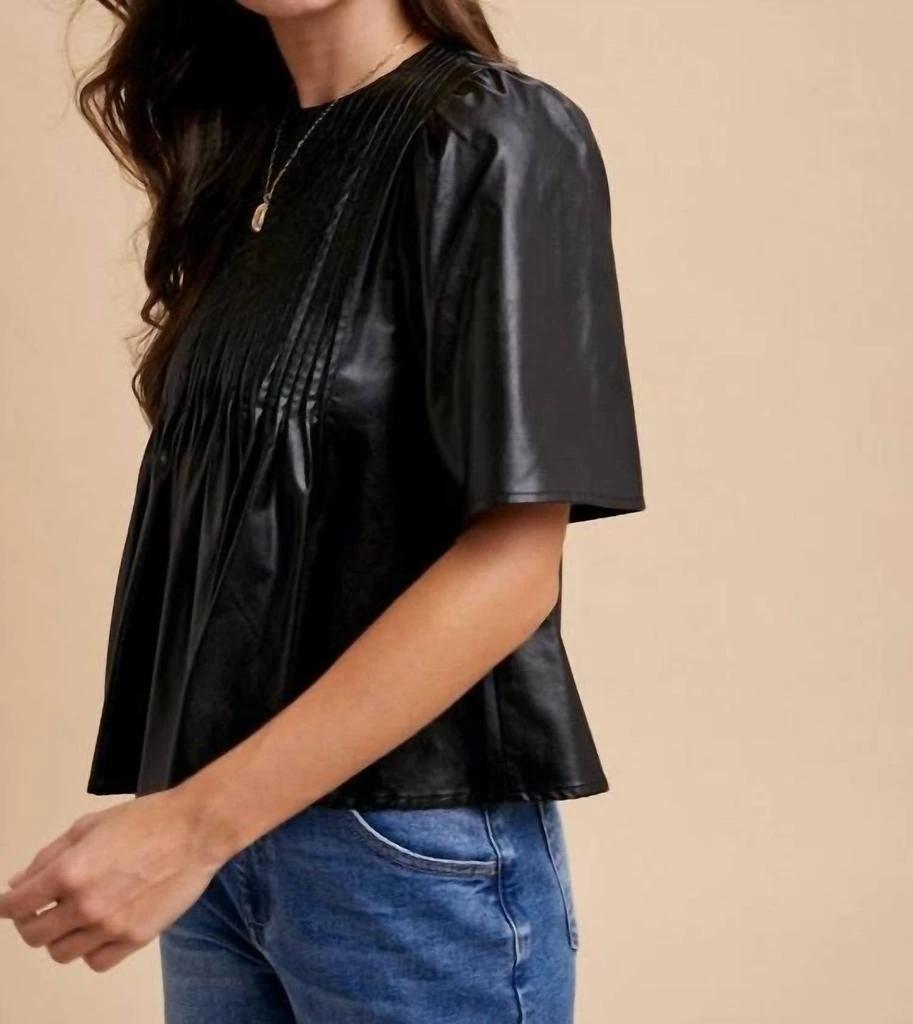 AnnieWear Anniewear - Leather PinTuck Detail Blouse 3