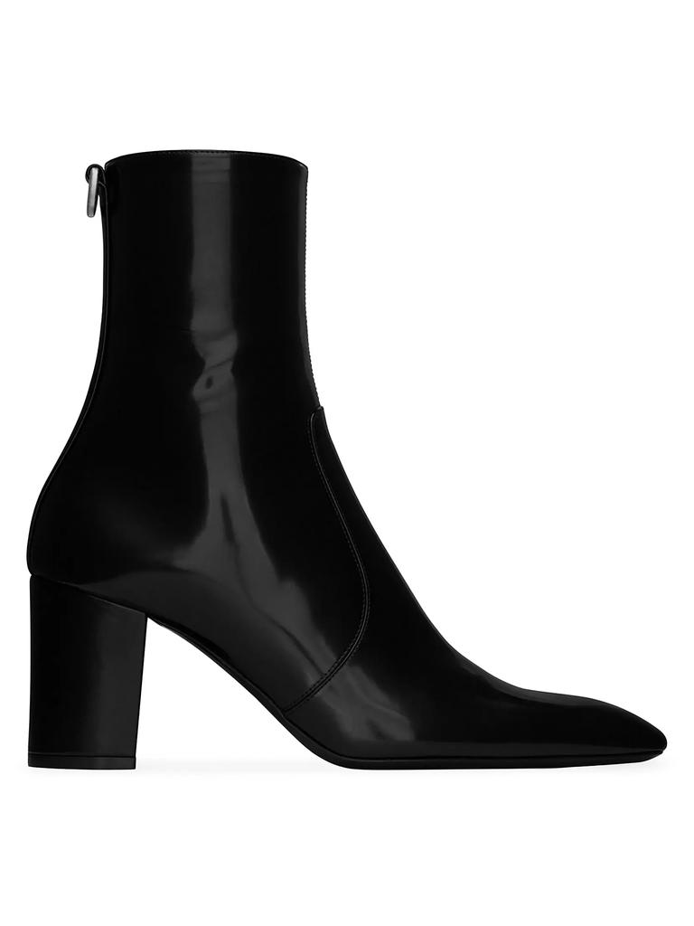【Saint Laurent】Glazed Leather Betty Ankle Boots Black Yves Saint Laurent Betty Booties In Glazed Leather BLACK 40