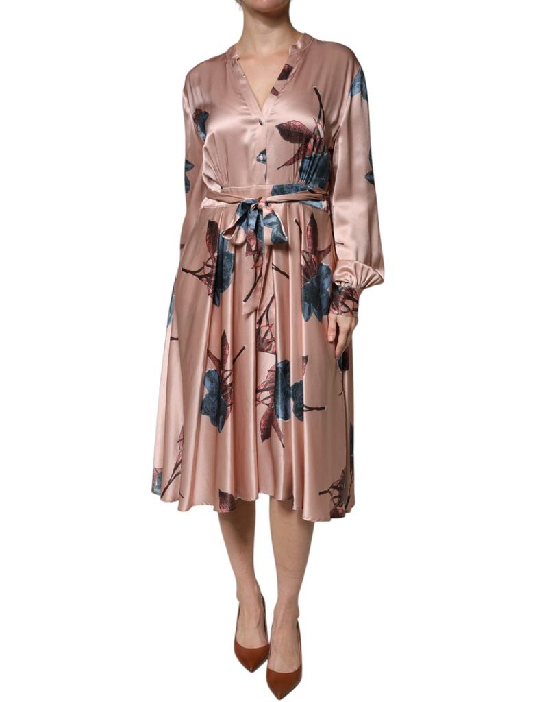 L'AUTRE CHOSE Satin Floral Long Sleeves A-line Midi Women's Dress (Pre-Owned)