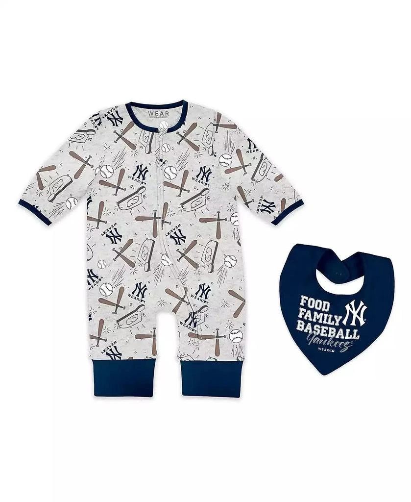 WEAR by Erin Andrews Baby Boys and Girls Heather Gray New York Yankees Sleep and Play Full-Zip Sleeper Bib Set
