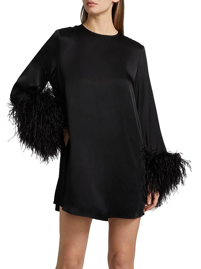LAPOINTE Double-Face Satin Feather-Cuff Minidress 3