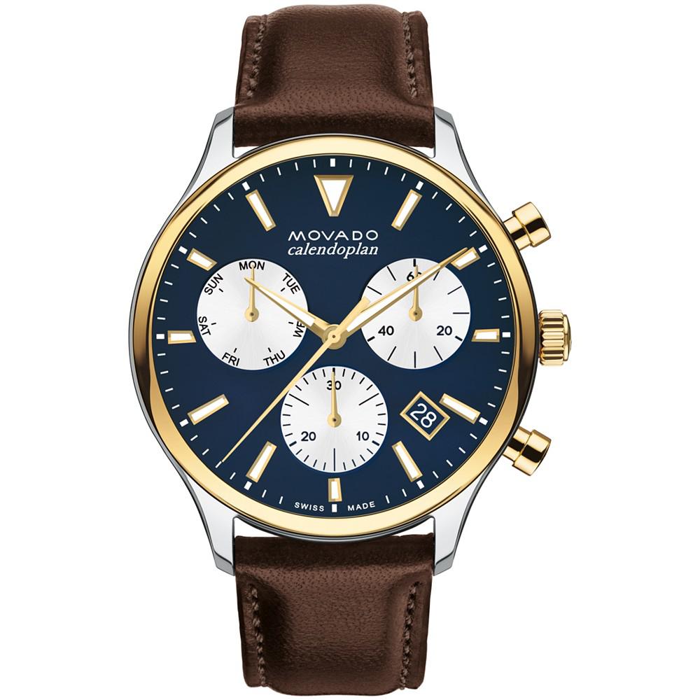 Movado Men's Heritage Calendoplan Swiss Quartz Chronograph Chocolate Genuine Leather Strap Watch 43mm