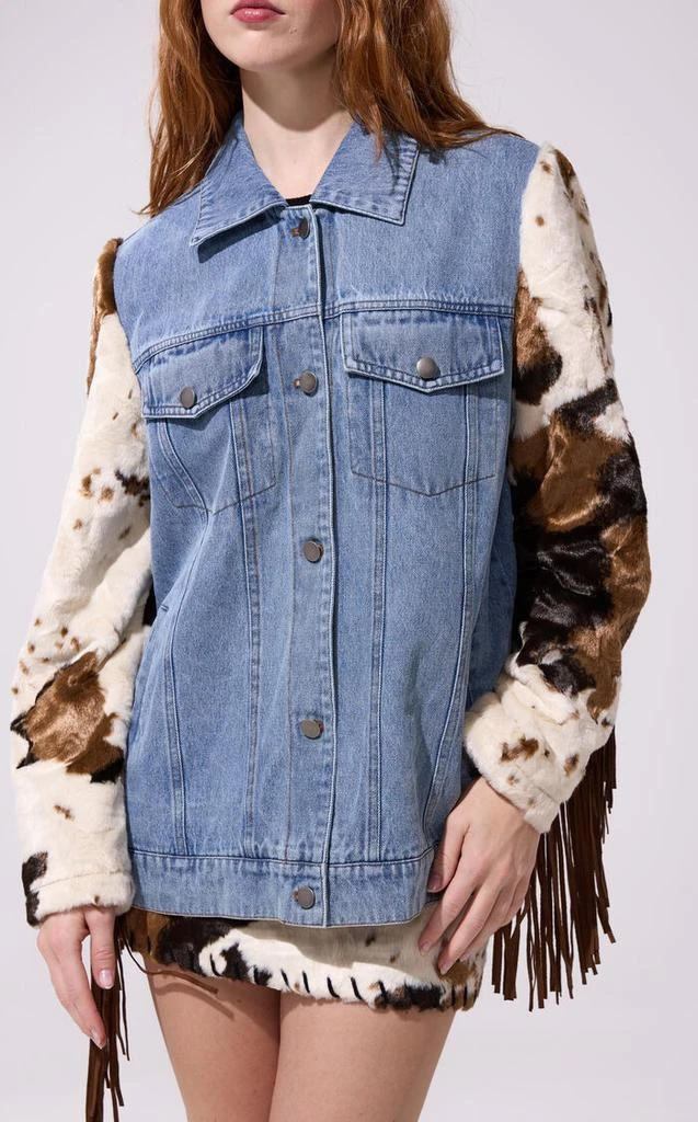 AZALEA WANG Lila Western Fringe Denim Jacket 4