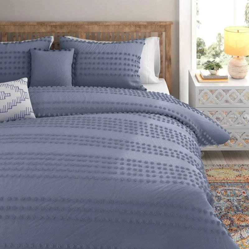Hivvago 5-Piece 100-Percent Cotton Clip Dot Boho Comforter Set in Denim Blue