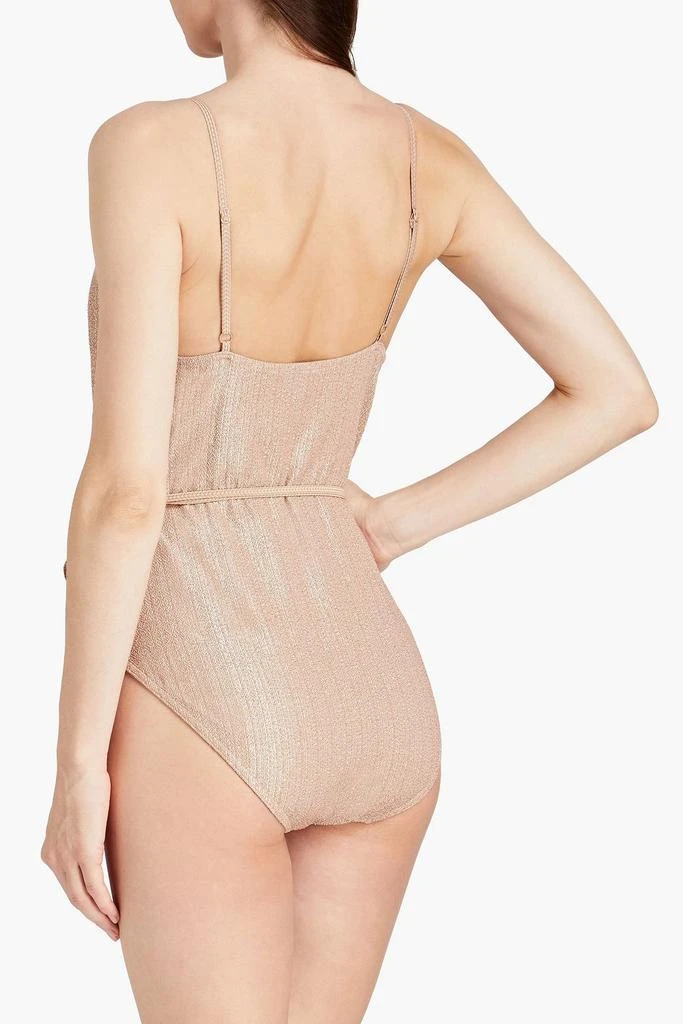 Zimmermann Belted metallic stretch-crepe swimsuit 3