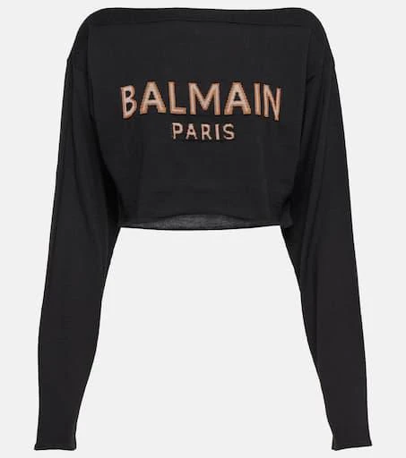 Balmain Cropped jacquard wool-blend sweater 1