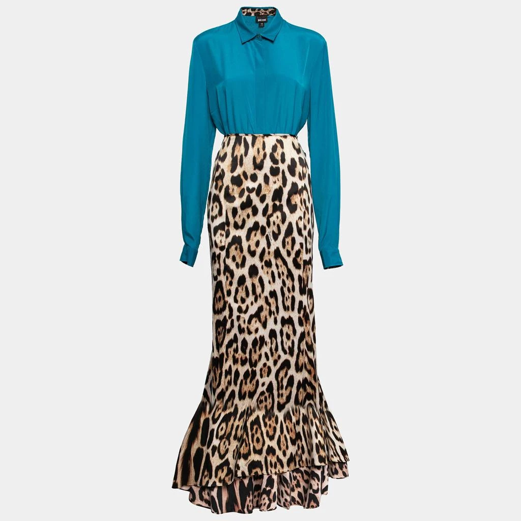 Just Cavalli Just Cavalli Blue & Animal Printed Crepe Shirt & Maxi Skirt Set L 1