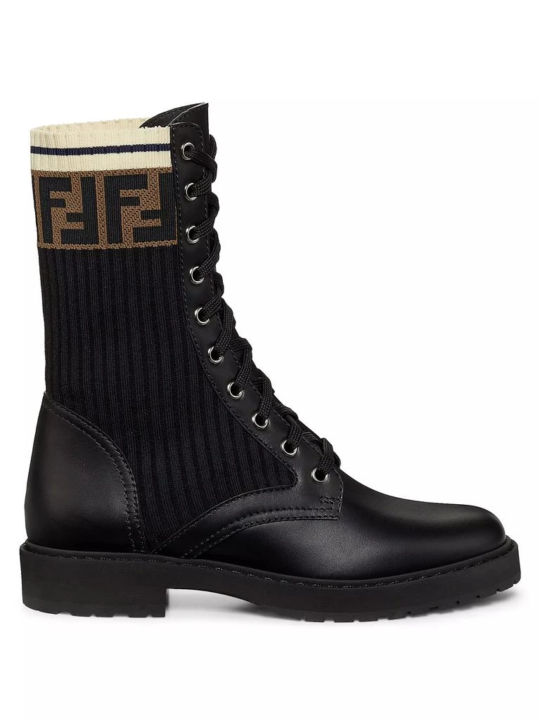 Fendi Rockoko Leather & Knit Combat Boots 1