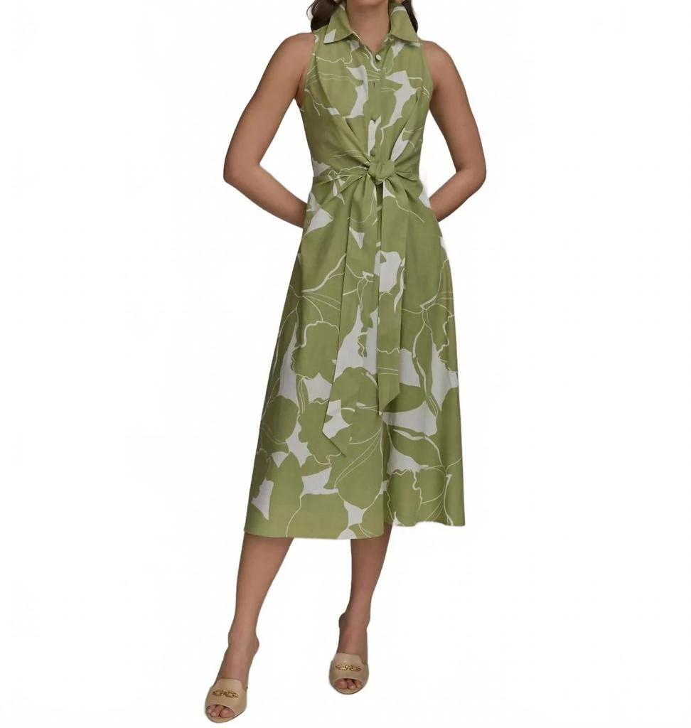 Donna Karan New York Women's Printed Linen-Blend Shirtdress - Kiwi Cream - Size 14