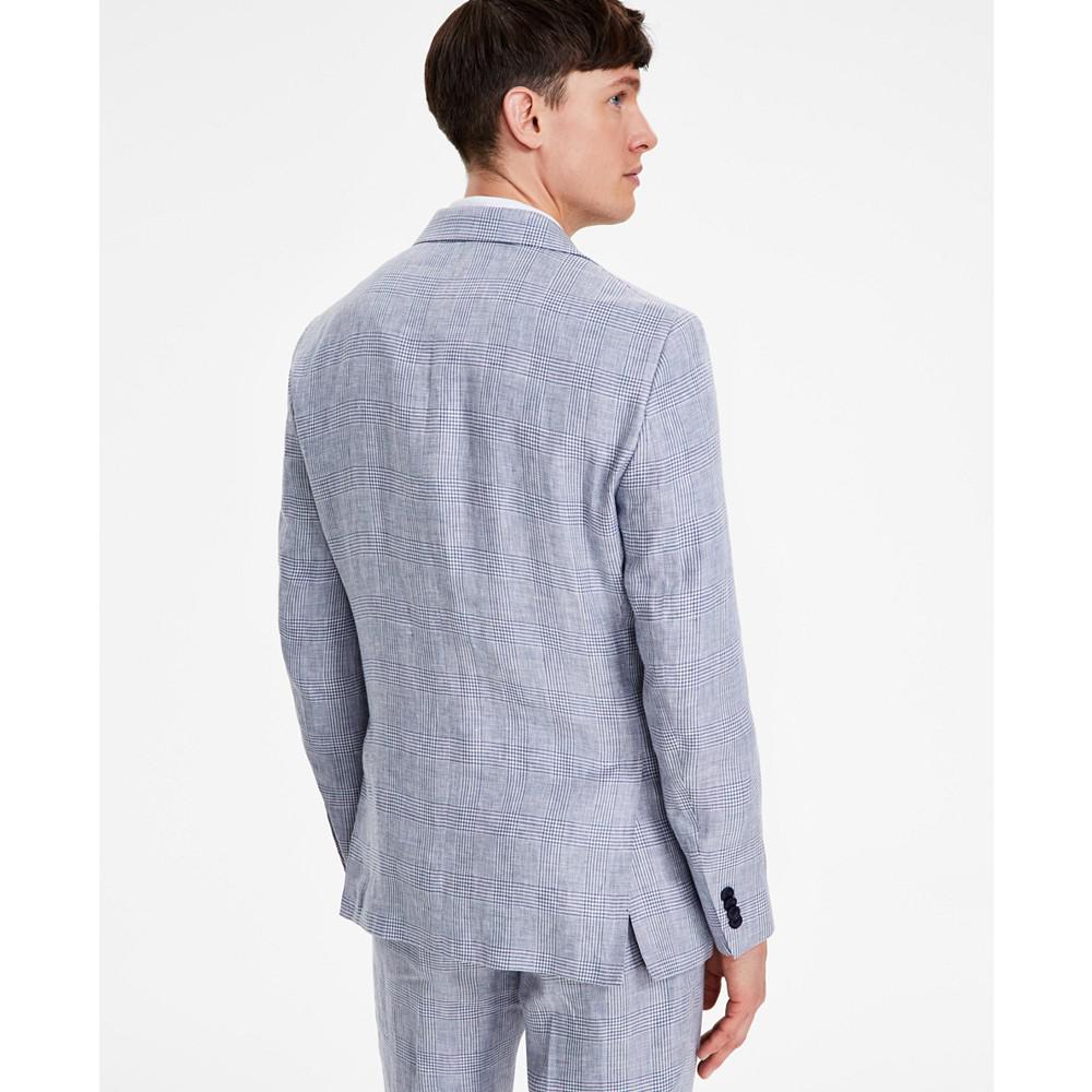 Tommy Hilfiger Men's Modern-Fit Blue Plaid Linen Suit Separate Jacket