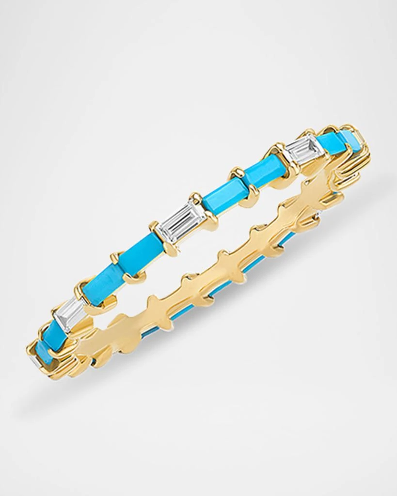 LANA 14K Turquoise and Diamond Baguette Stackable Ring, Size 6