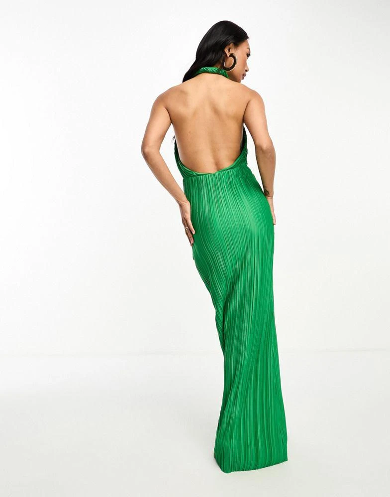 ASOS DESIGN ASOS DESIGN plunge halter cowl back plisse maxi dress in green 2