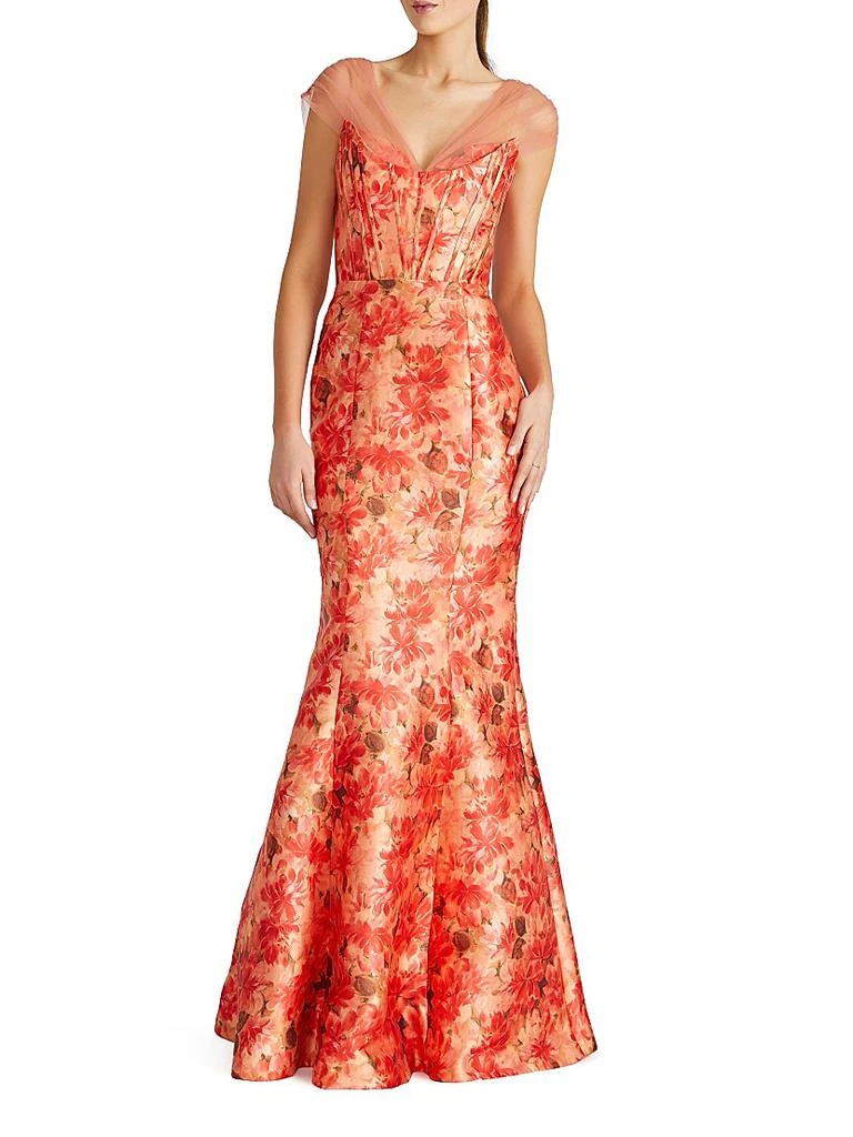 Theia Lowen Floral Mikado Satin Mermaid Gown 2