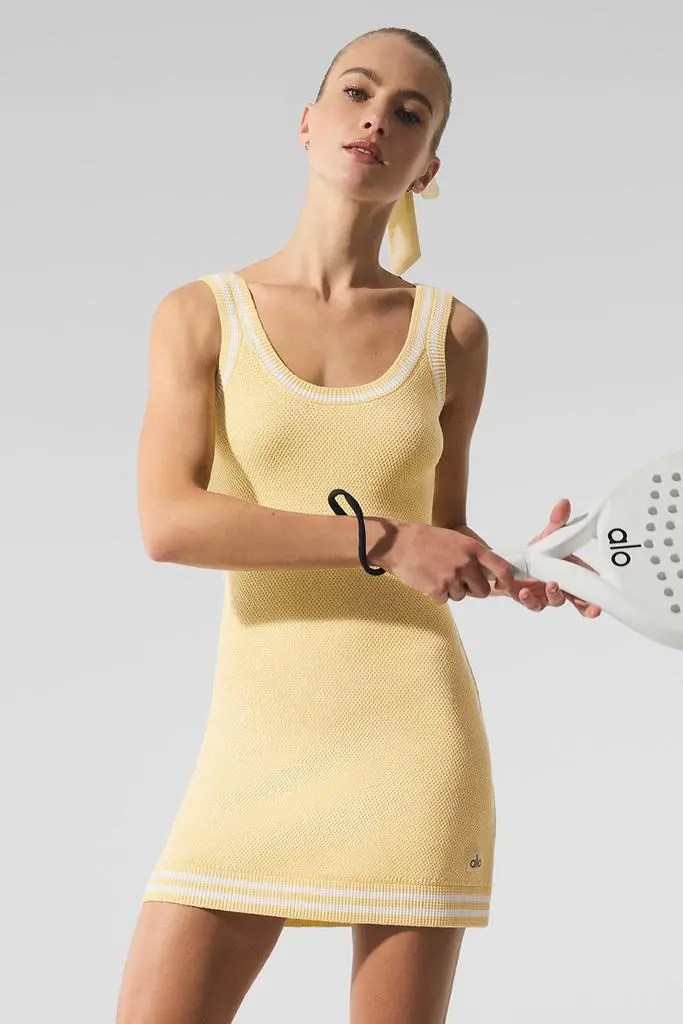 Alo Tennis Club Sweater Knit Dress - Warm Butter/White - Dresses & Skirts -  Free Shipping - BeyondStyle