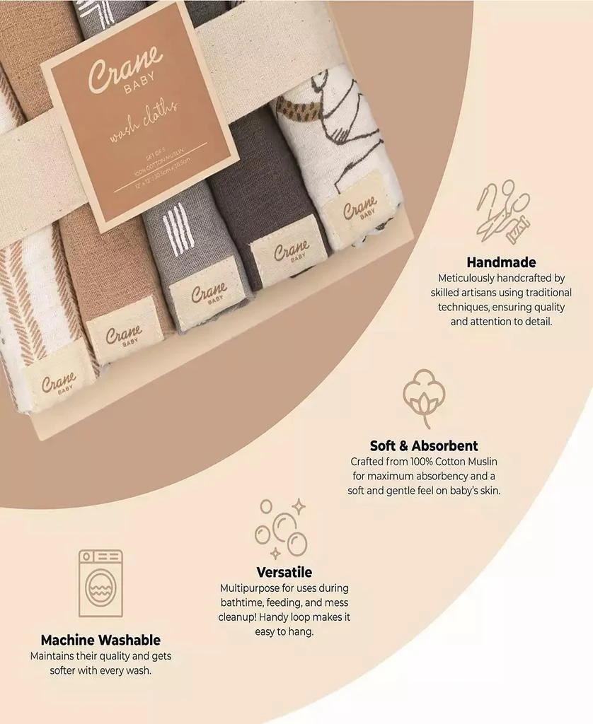 Crane Baby Infants Ezra Woodland Animal Wash Cloth, 5-Pc. Set 3